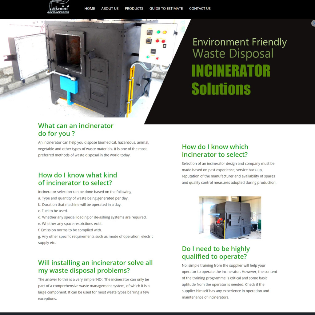 Incinerator machine manufacturing company - New Website Design